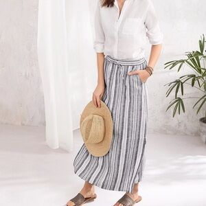 Garnet Hill Linen Striped Maxi Pull On Skirt In White Women's Size 4